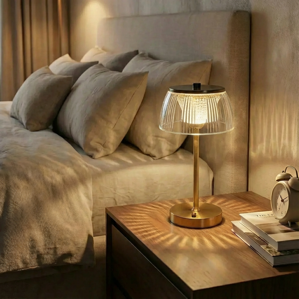 Modern Rechargeable LED Lamp with Touch Control and Acrylic Shade