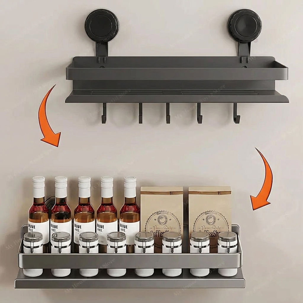 Versatile Wall-Mounted Storage Rack with Suction Cups