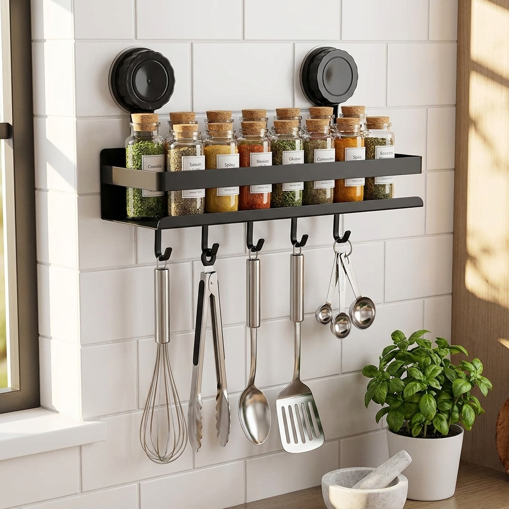 Versatile Wall-Mounted Storage Rack with Suction Cups