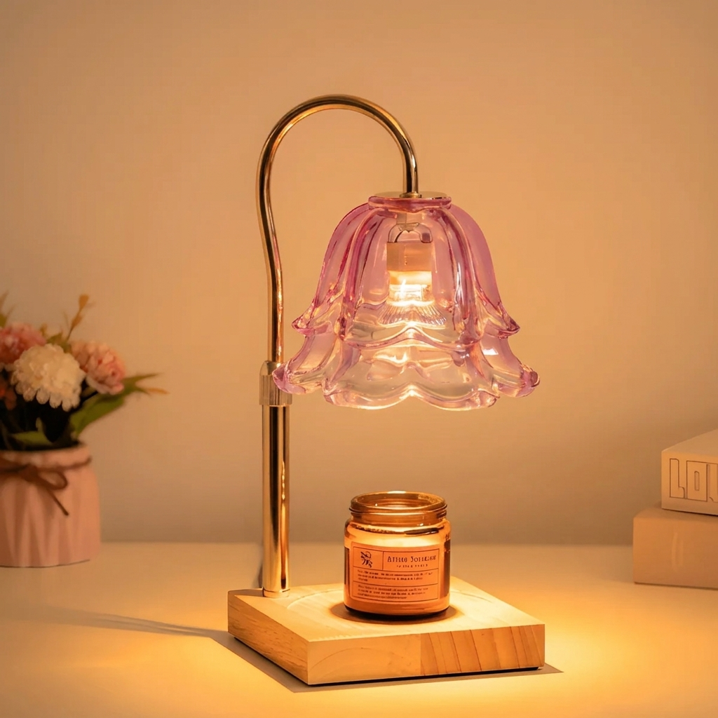 Elegant Floral Candle Warming Lamp with Adjustable Light & Timer