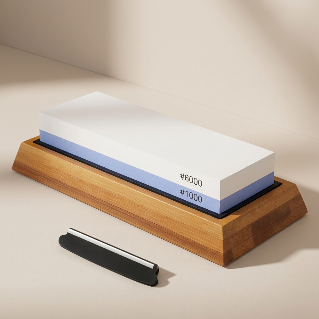 Premium Dual-Sided Knife Sharpening Stone with Bamboo Stand