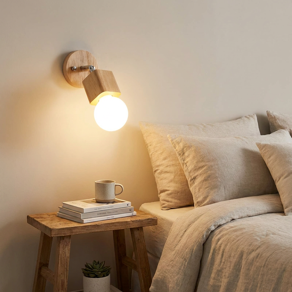 Stylish Adjustable Wall Light Fixture with Wood and Metal Design