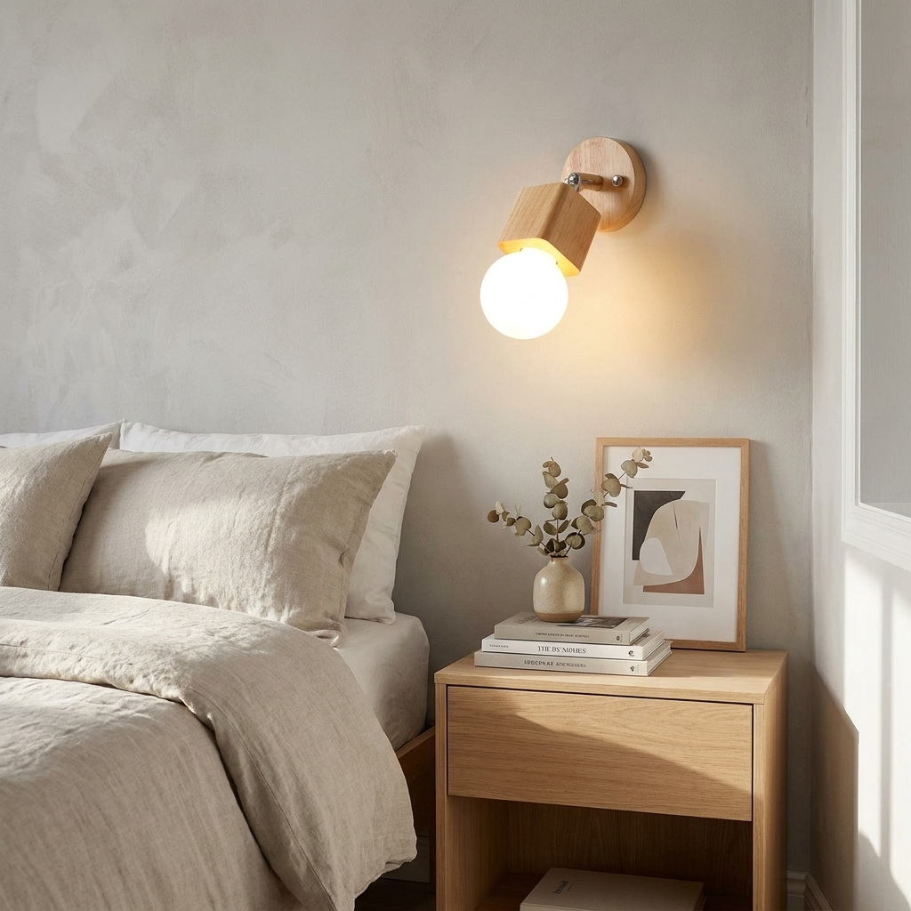 Stylish Adjustable Wall Light Fixture with Wood and Metal Design