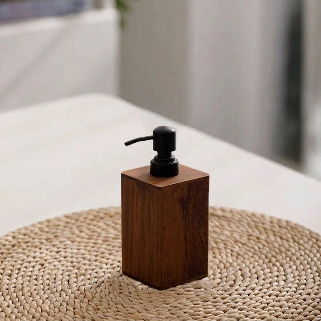 Elegant Walnut Soap Dispenser for Countertop Use