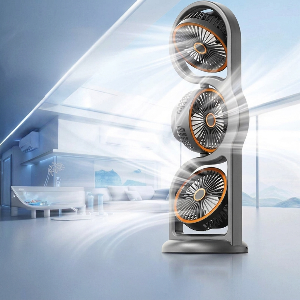Tri-Head Personal Cooling Fan with USB Rechargeable Battery