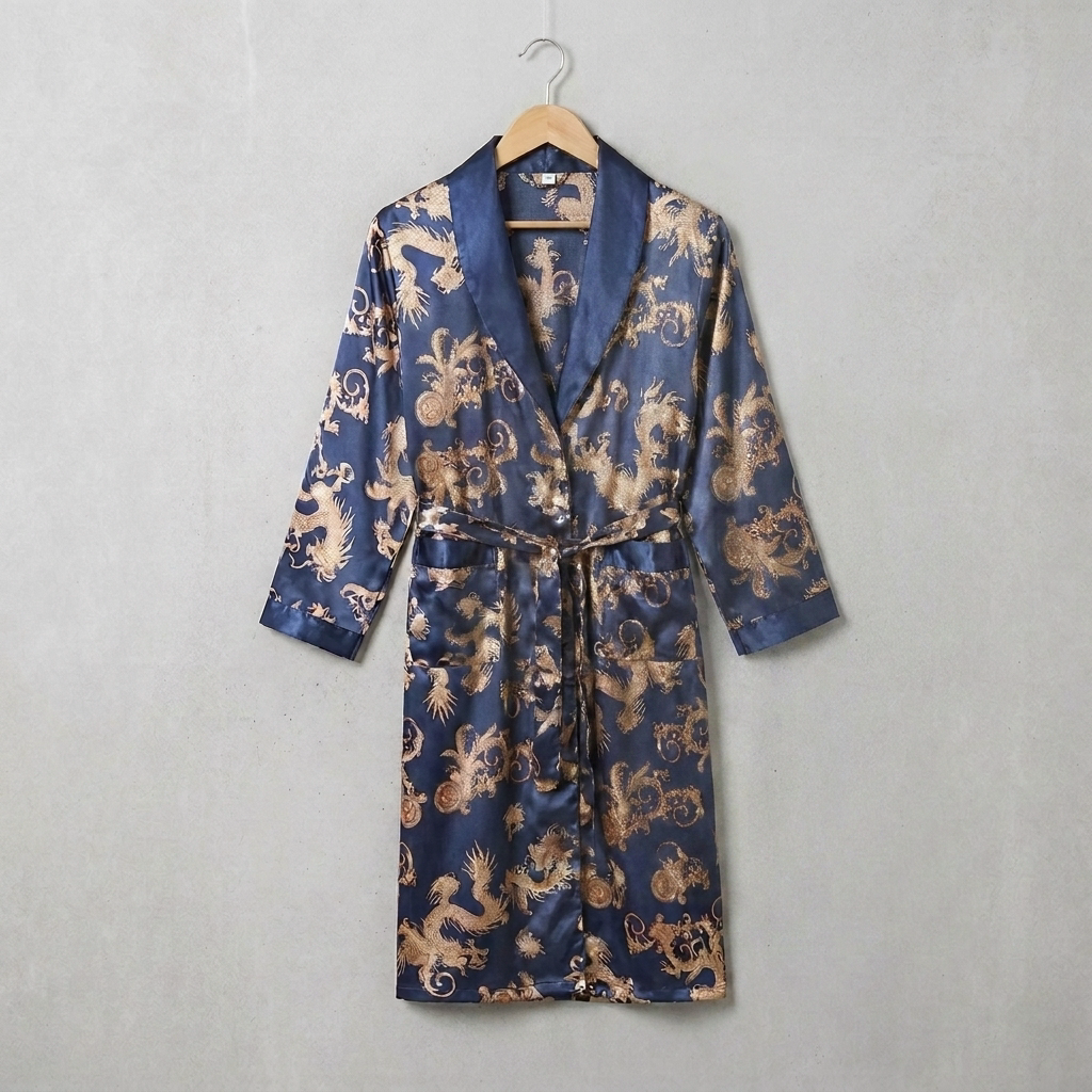 Men's Luxe Comfort Robe - Knee-Length Navy Elegance
