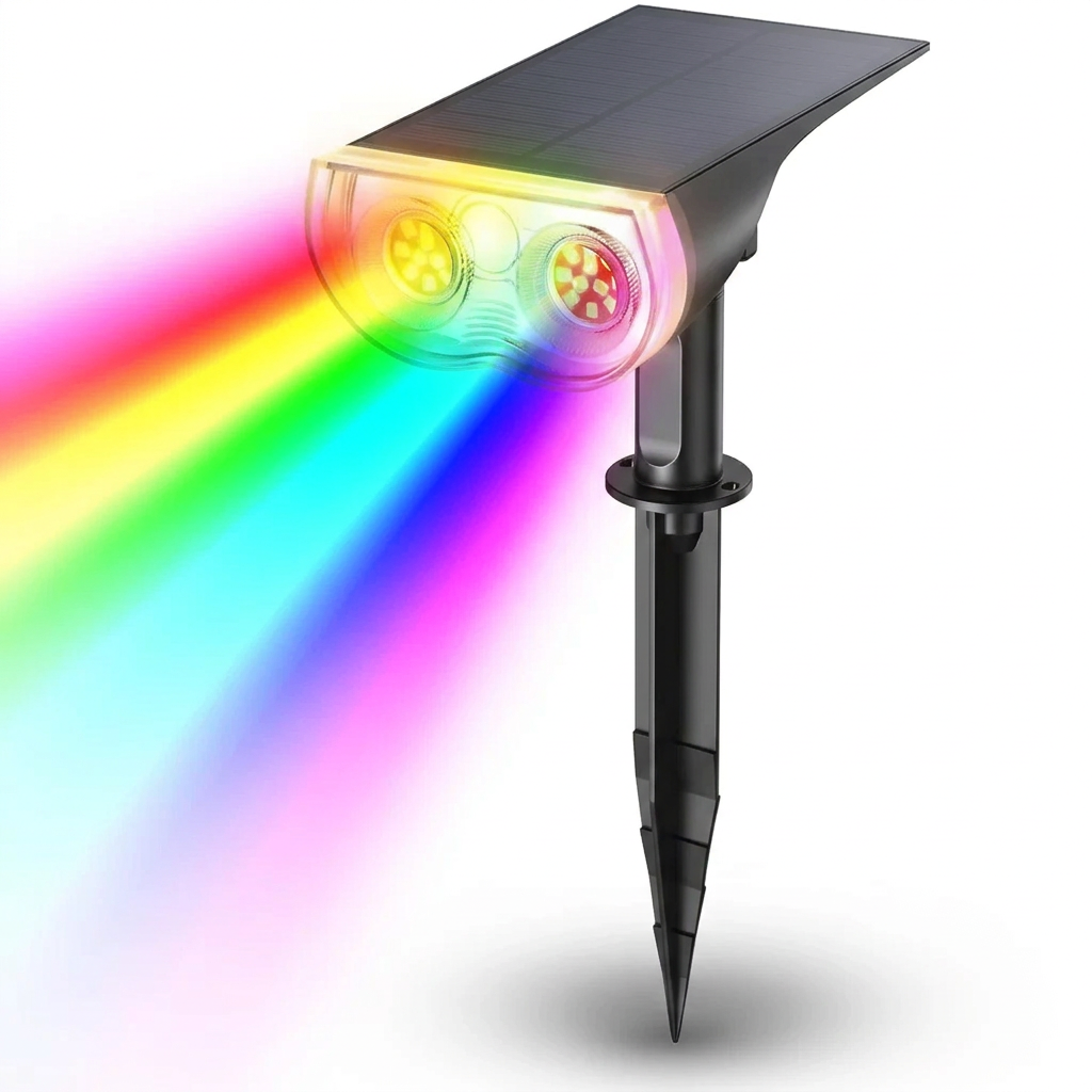 Outdoor Solar Spotlight with 8 Color Settings and Adjustable Panel
