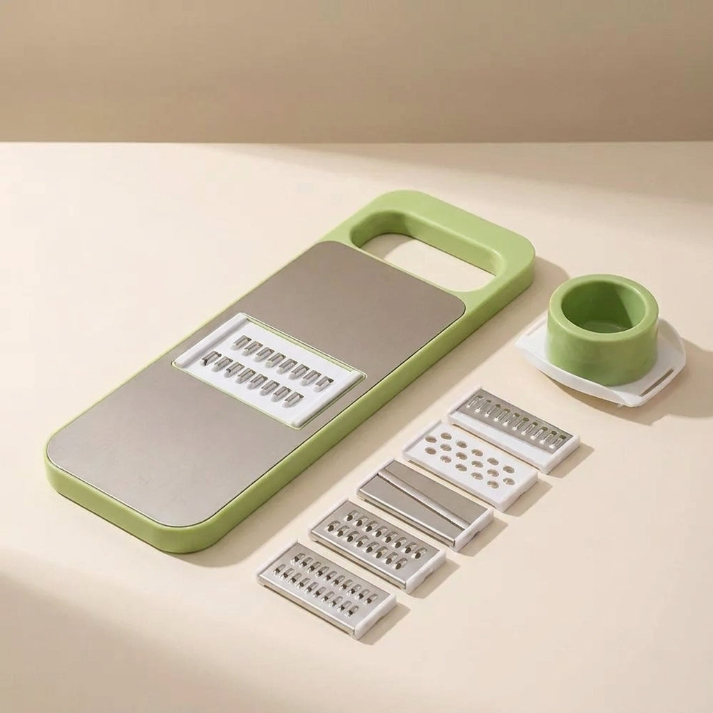Versatile Vegetable Slicer with Five Blade Options and Safety Guard