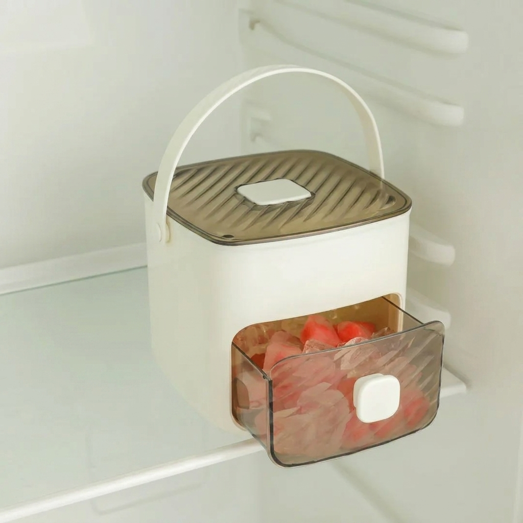 Portable Manual Ice Cube Maker with Built-In Storage Bin