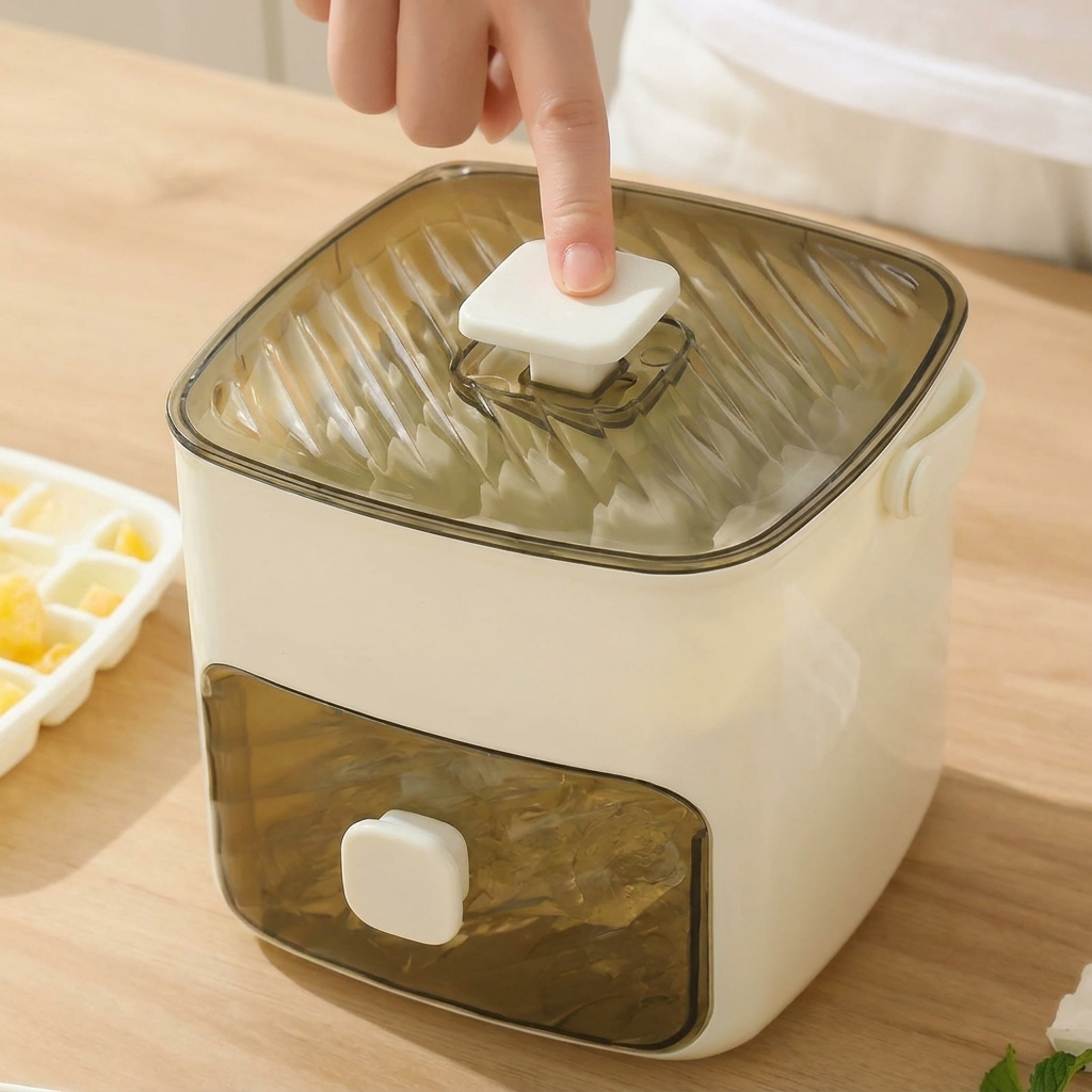 Portable Manual Ice Cube Maker with Built-In Storage Bin