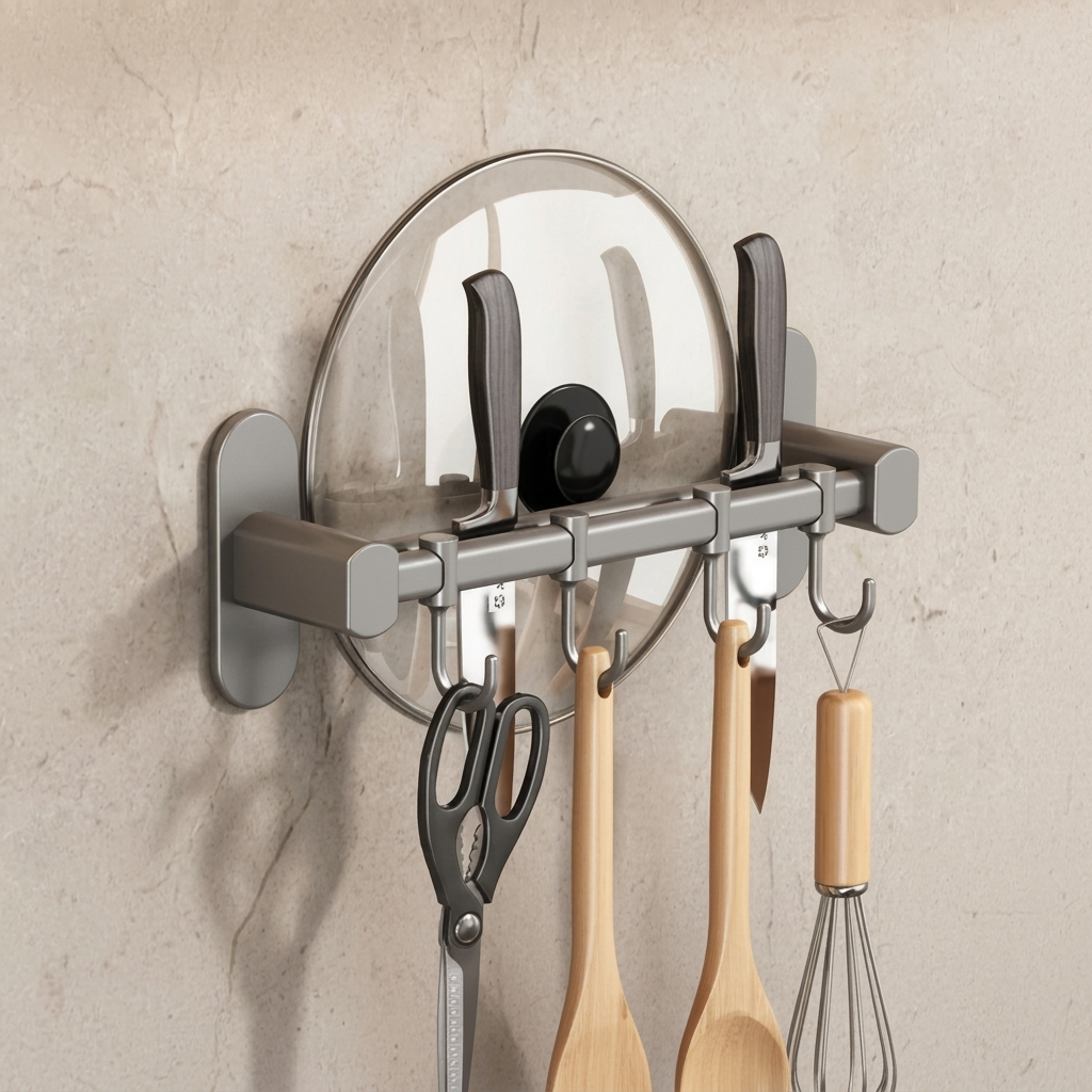Space-Saving Metal Kitchen Hook Organizer with Adhesive Mount