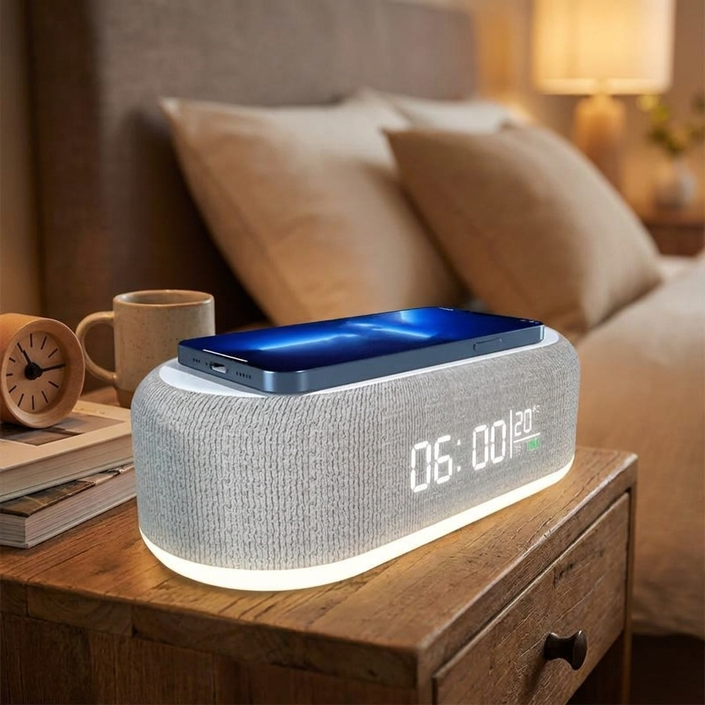 Smart LED Table Lamp with Wireless Charging & Clock