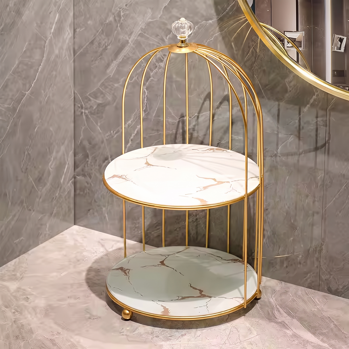 Elegant Dual-Tier Cosmetic Organizer with Open Shelves