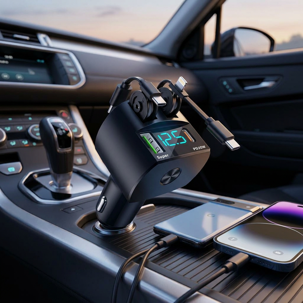 VersaCharge 3-in-1 Compact Car Charger with Voltage Monitor