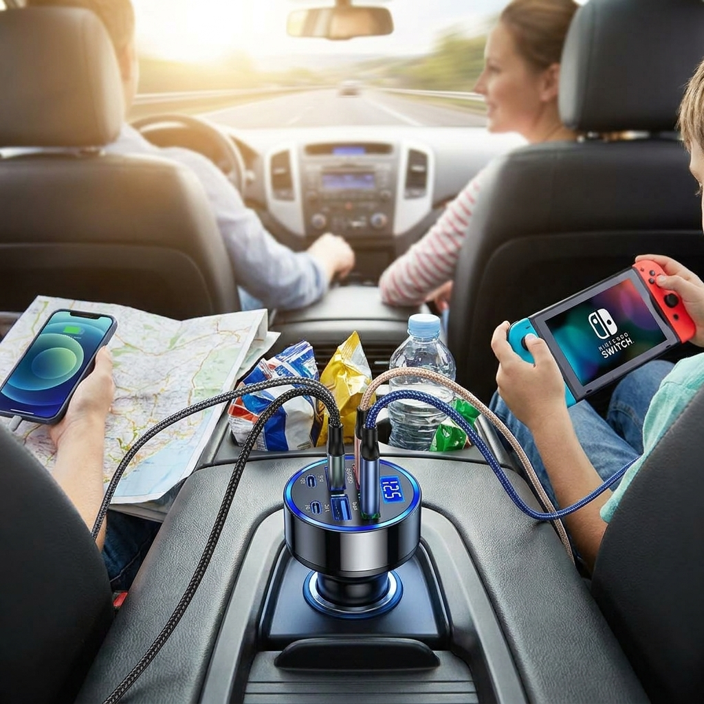 Versatile 6-Port Fast Car Charger with Digital Display