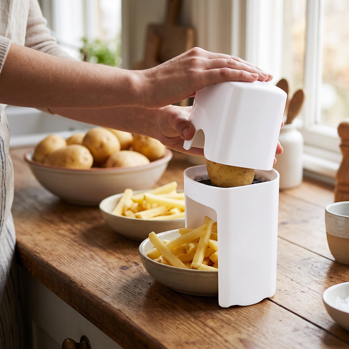 Effortless Vegetable & Potato Slicer – Manual Cutter with Steel Blades