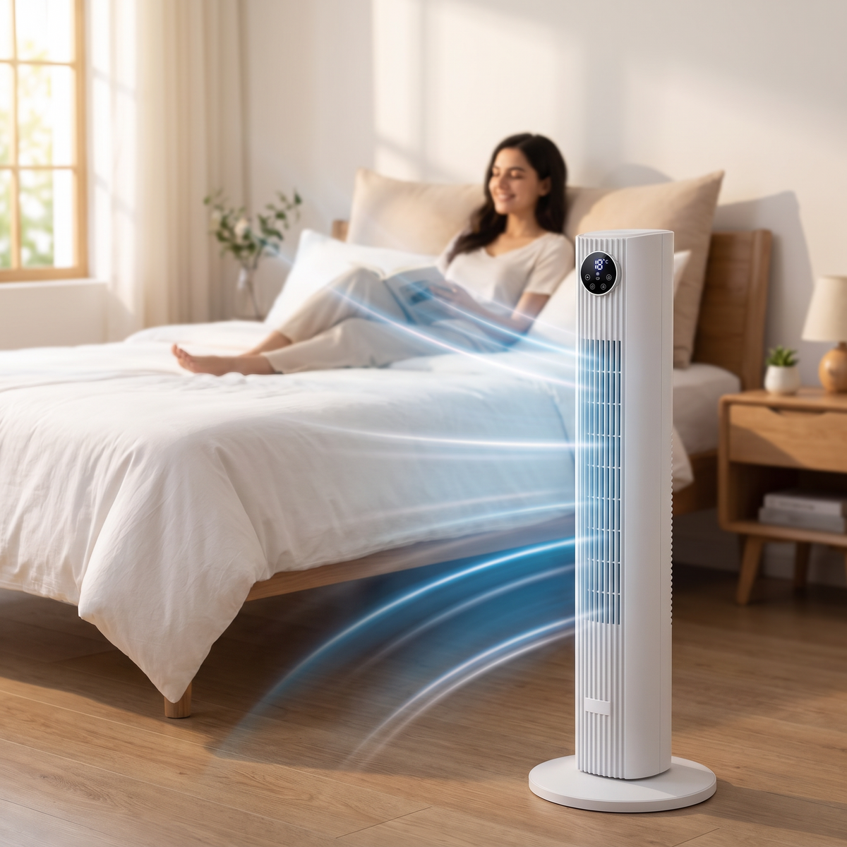 BreezeSmart 35-Inch Oscillating Tower Fan – Silent, Efficient Airflow with Remote Control, 4 Modes, 12-Hour Timer & 90° Oscillation