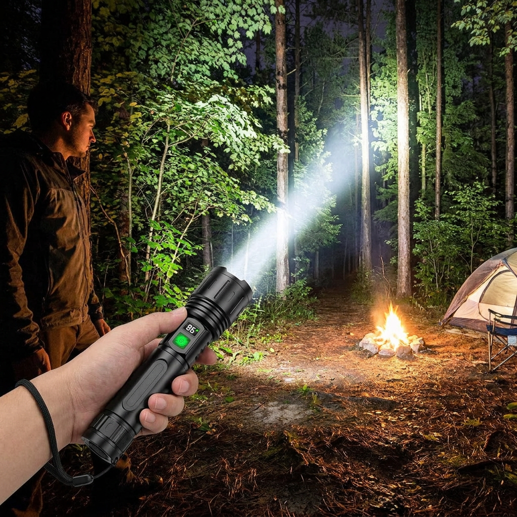 Versatile Rechargeable LED Flashlight – 5 Modes, Zoom Feature, Water Resistant