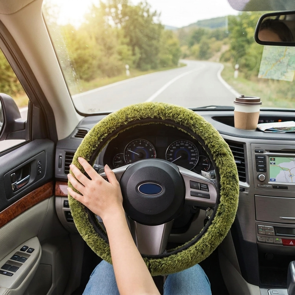 Fuzzy Comfort Steering Wheel Wrap – 15-Inch Winter Cozy Cover