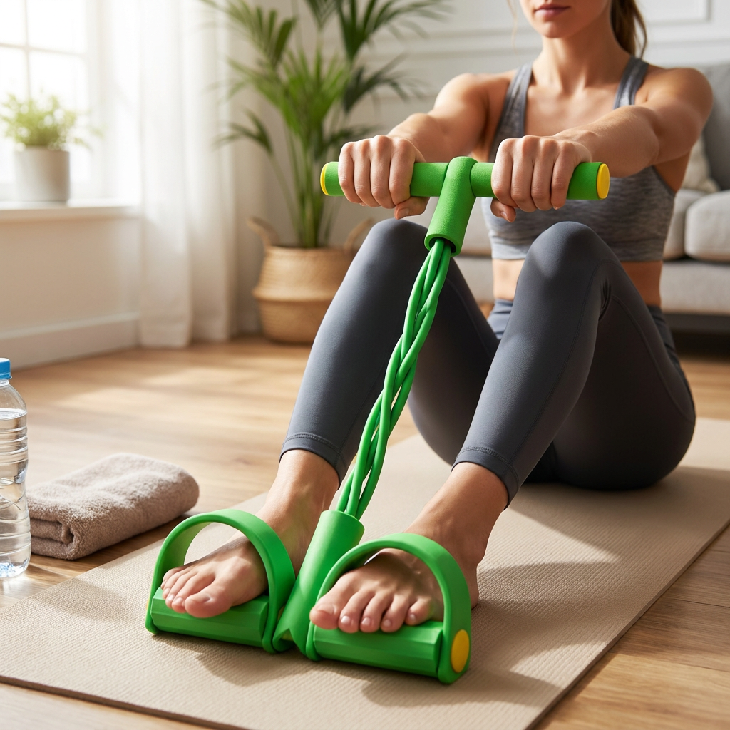 Versatile Resistance Band System with Foot Pedals for Home Fitness