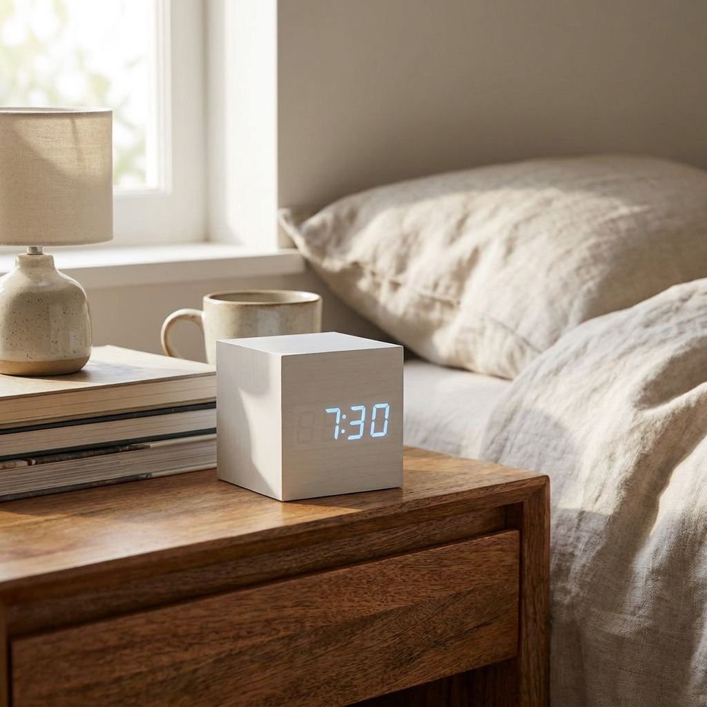NatureSync Compact LED Cube Clock – Stylish Hidden Display