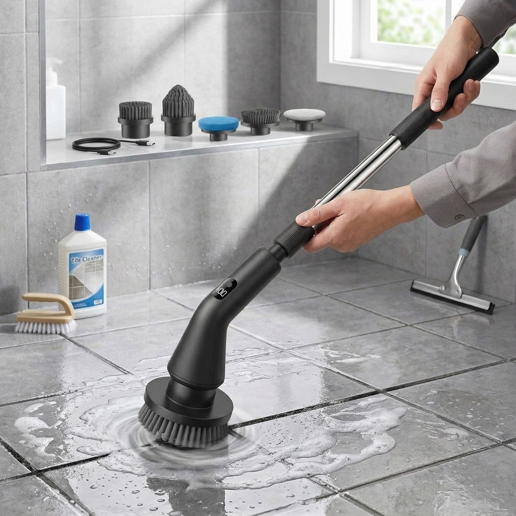 PowerScrub Pro Cordless Cleaning Brush – Dual Speed, 7 Heads & Extended Battery Life