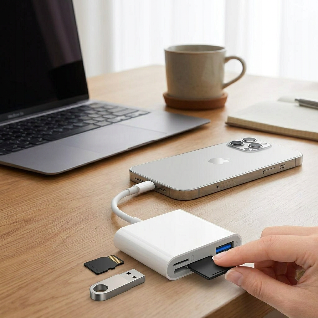 SmartLink Memory Card Reader for iPhone & iPad – Versatile File Transfer Adapter with Lightning & USB-C Ports