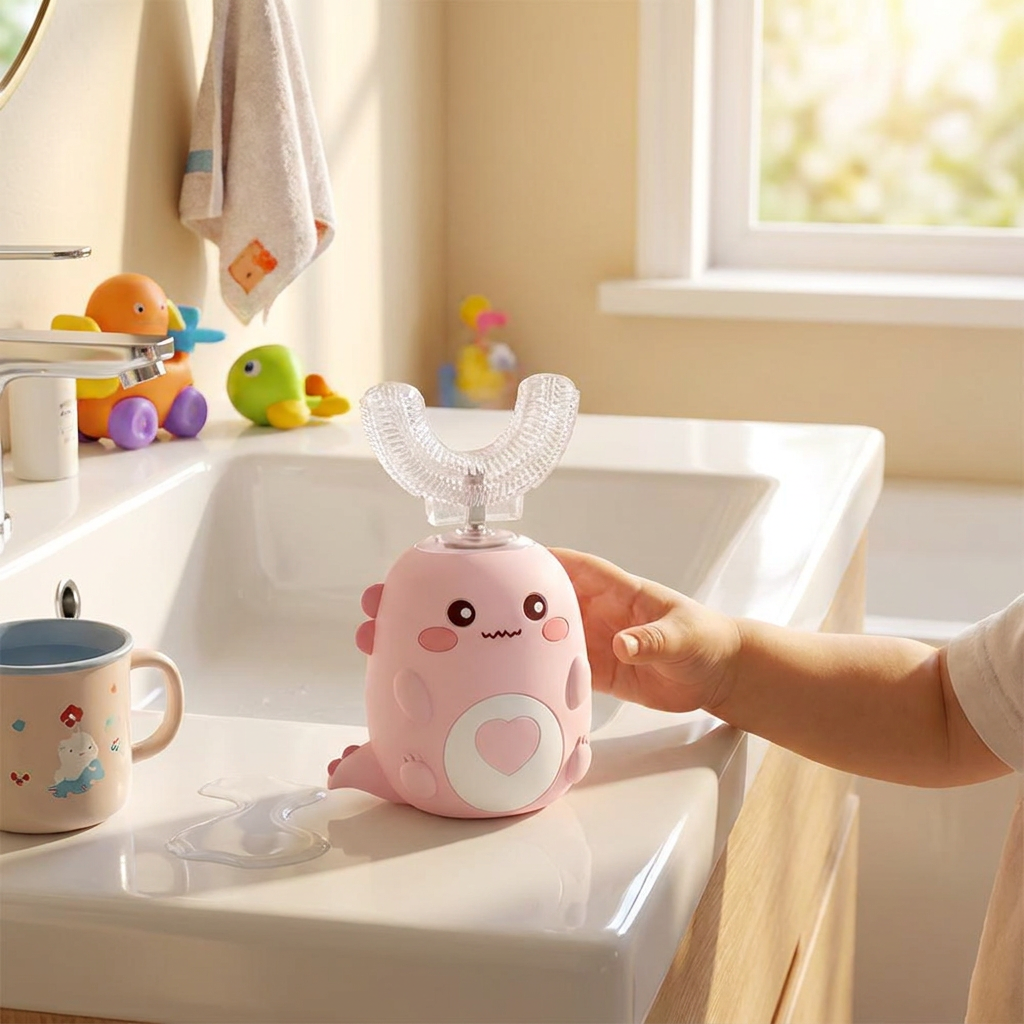 BrightSmile Rechargeable Kids Toothbrush – U-Shaped Silicone Brush with Sonic Power
