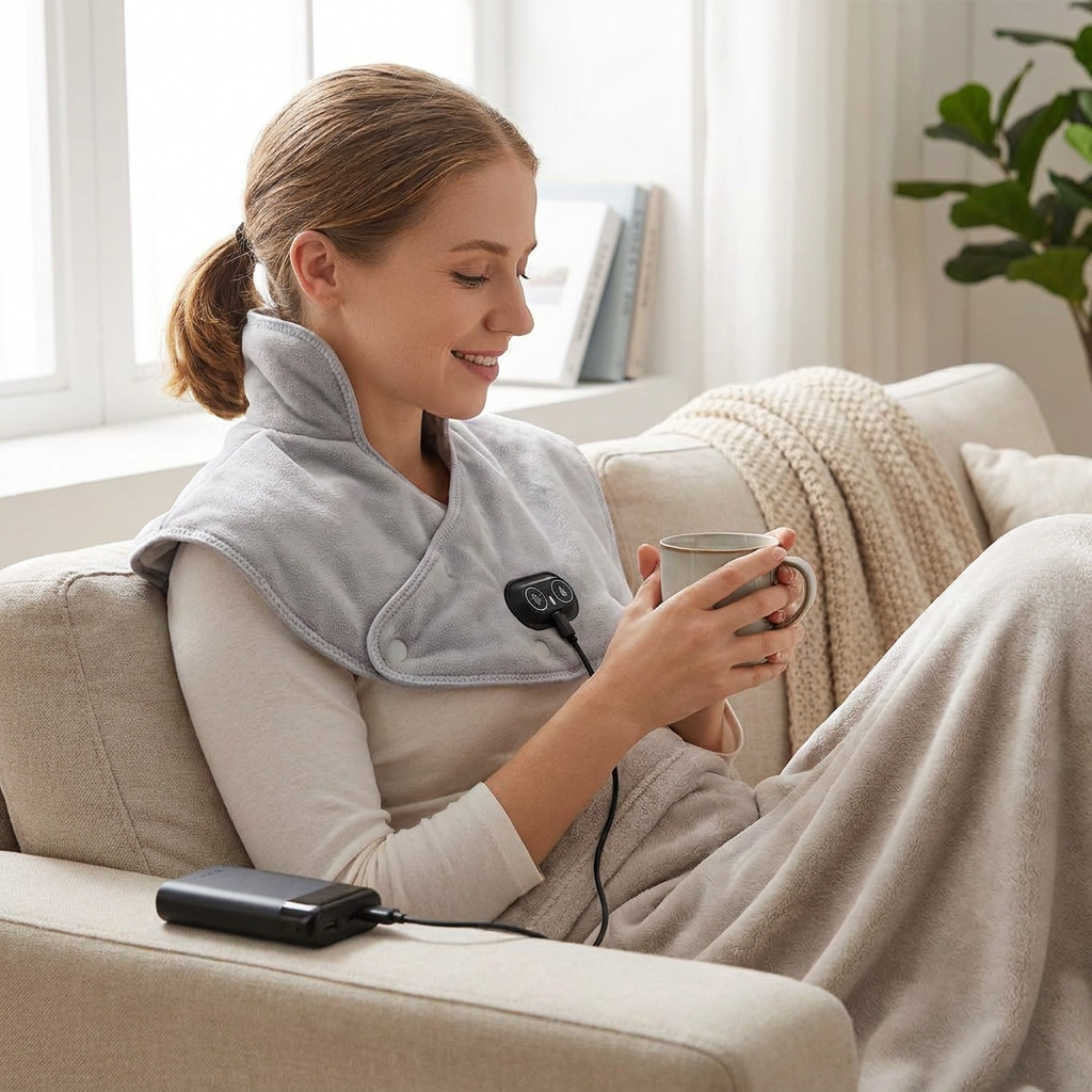 ComfortWave Neck & Shoulder Heating Wrap – 3 Heat Levels, Vibration & Auto Shutoff