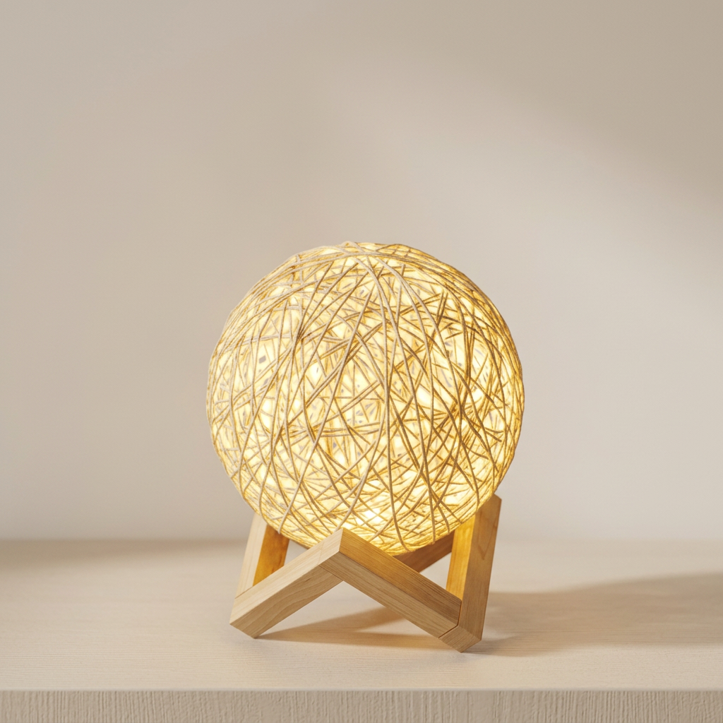 Elegant Rattan Table Lamp with Adjustable LED Brightness