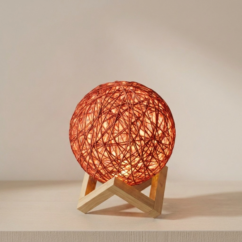 Elegant Rattan Table Lamp with Adjustable LED Brightness
