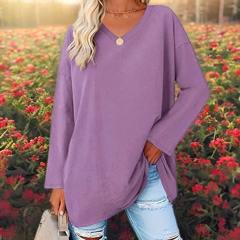 Chic V-Neck Long Sleeve Top for Effortless Style