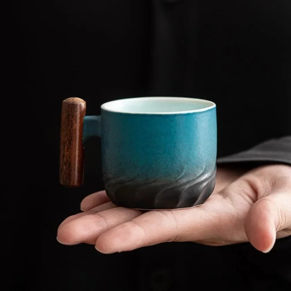 Charming Espresso Mugs with Natural Wooden Handle