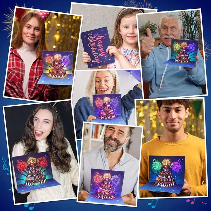 Illuminated 3D Birthday Card with Music and Fireworks