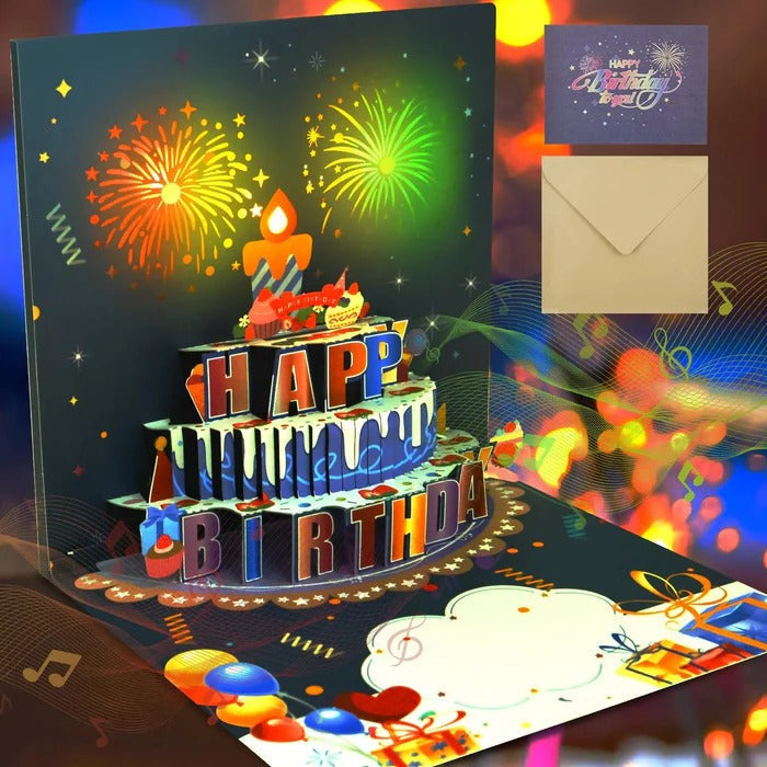 Illuminated 3D Birthday Card with Music and Fireworks