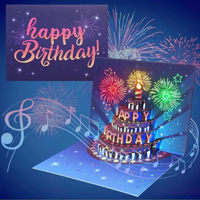 Illuminated 3D Birthday Card with Music and Fireworks
