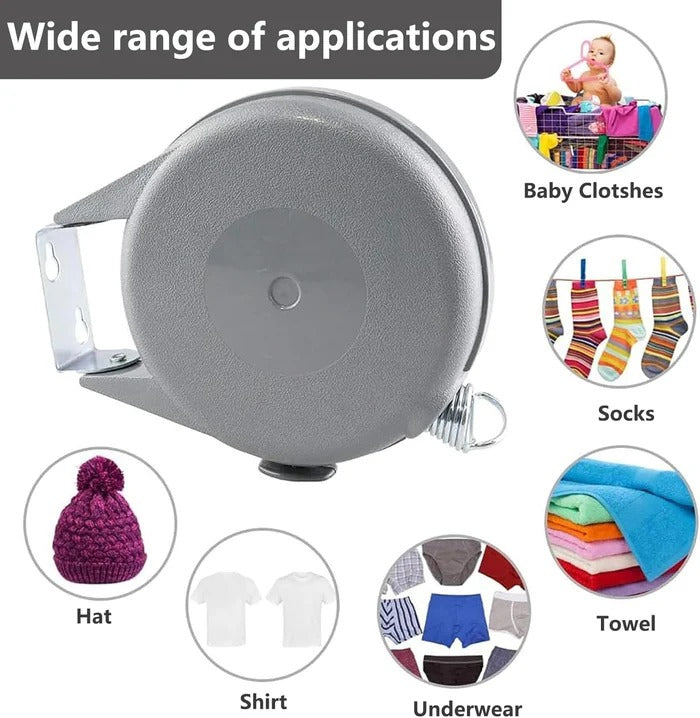 Space-Saving Retractable Clothesline with 180° Swivel Mount