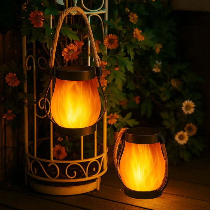 Solar-Powered Lantern with Flickering Flame Effect
