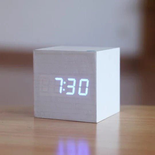 NatureSync Compact LED Cube Clock – Stylish Hidden Display