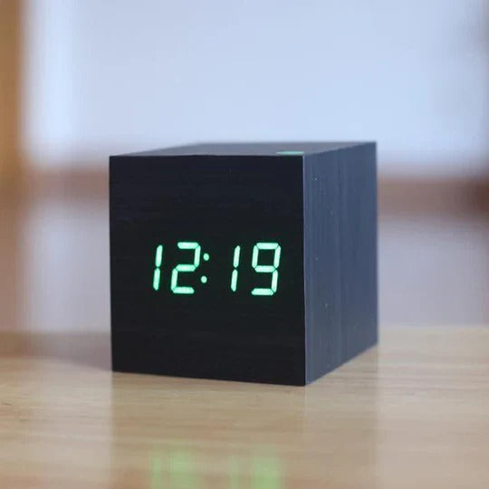NatureSync Compact LED Cube Clock – Stylish Hidden Display