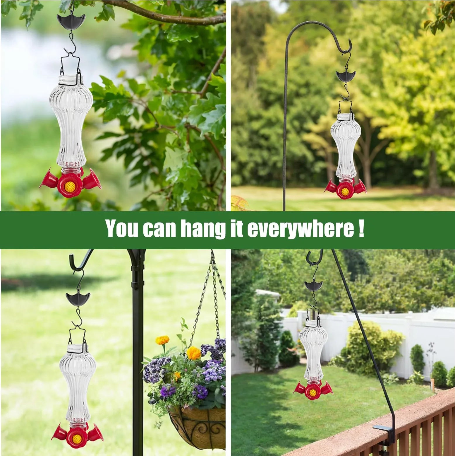Vibrant Glass Hummingbird Feeder with Ant Barrier