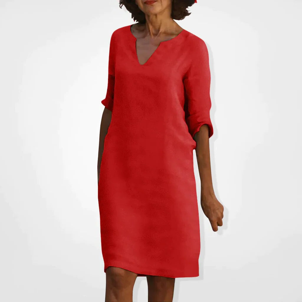 Chic V-Neck Midi Dress for Effortless Style