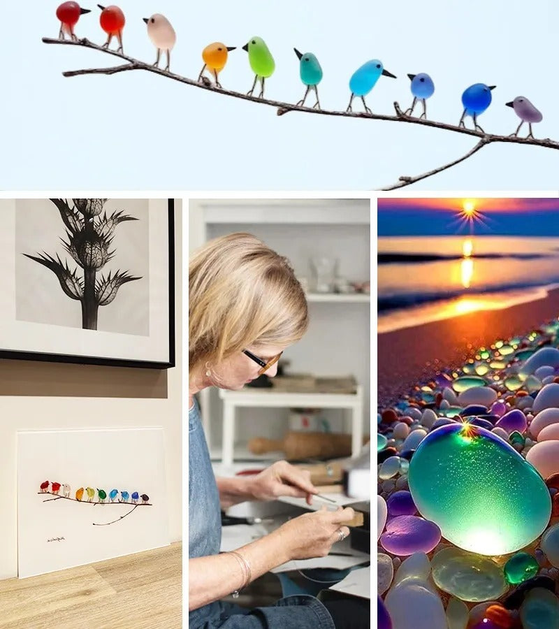 Coastal Charm: Handcrafted Sea Glass Avian Artwork