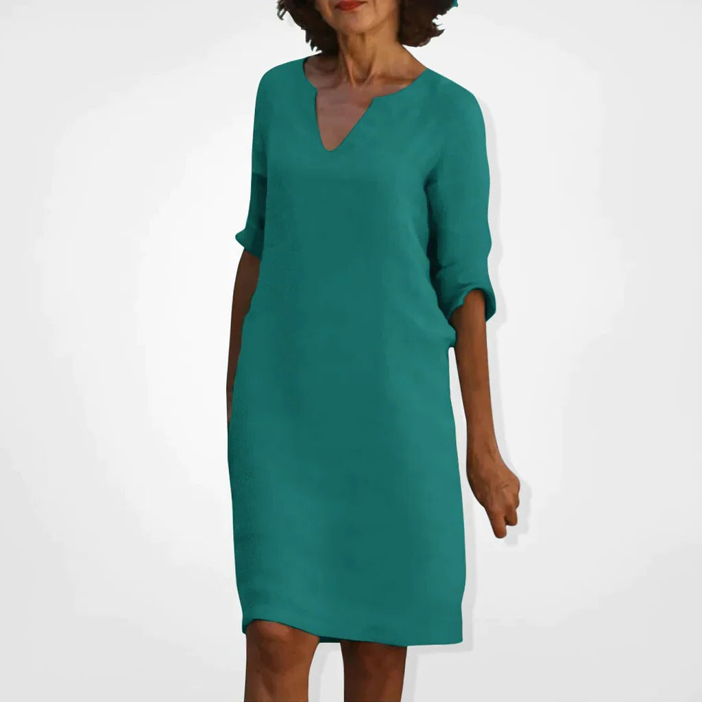 Chic V-Neck Midi Dress for Effortless Style