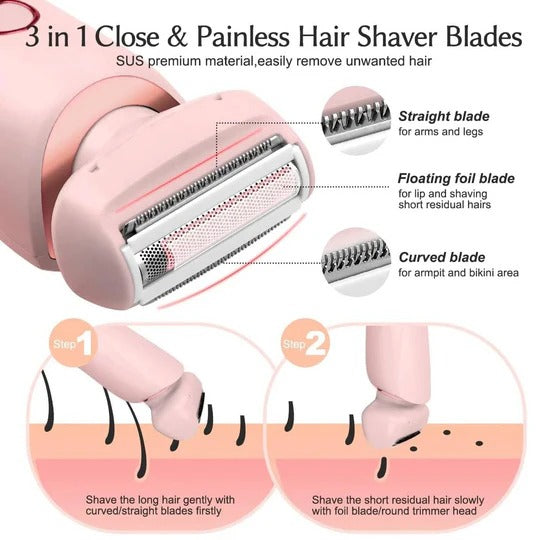 GlamGroom Women's Cordless Shaver – IPX7 Wet & Dry Razor with Twin Heads and 120-Minute Runtime