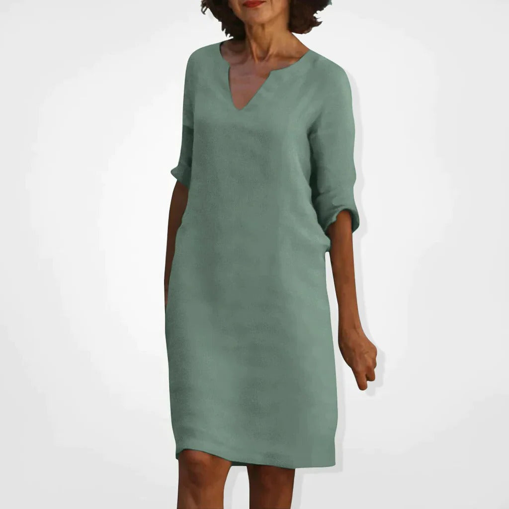 Chic V-Neck Midi Dress for Effortless Style