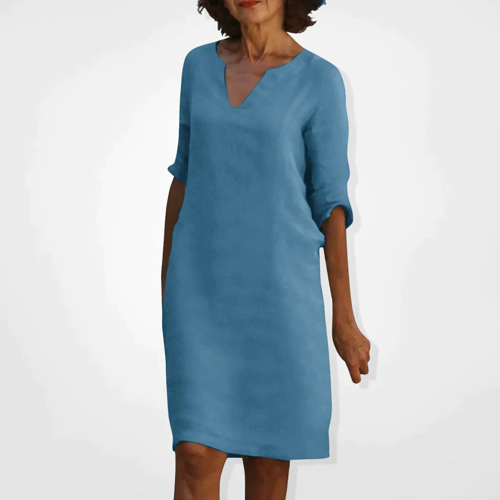 Chic V-Neck Midi Dress for Effortless Style