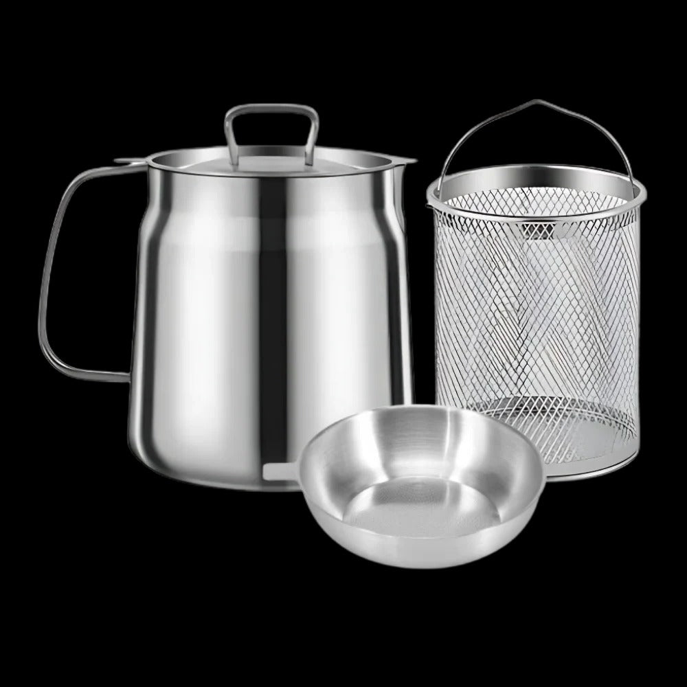 Dual-Function Frying Pot with Integrated Oil Strainer