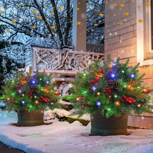 Lifelike Pre-Lit Holiday Urn Filler with Timer and LED Lights