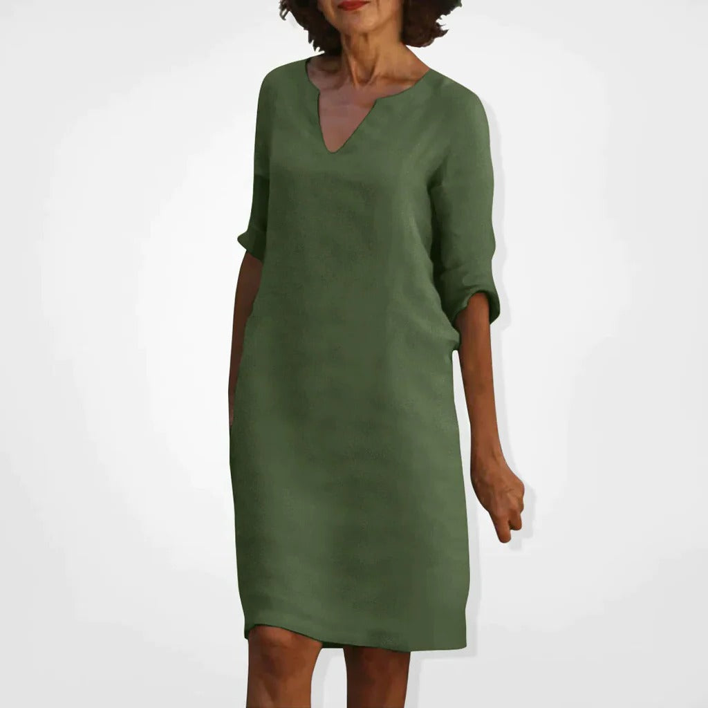 Chic V-Neck Midi Dress for Effortless Style